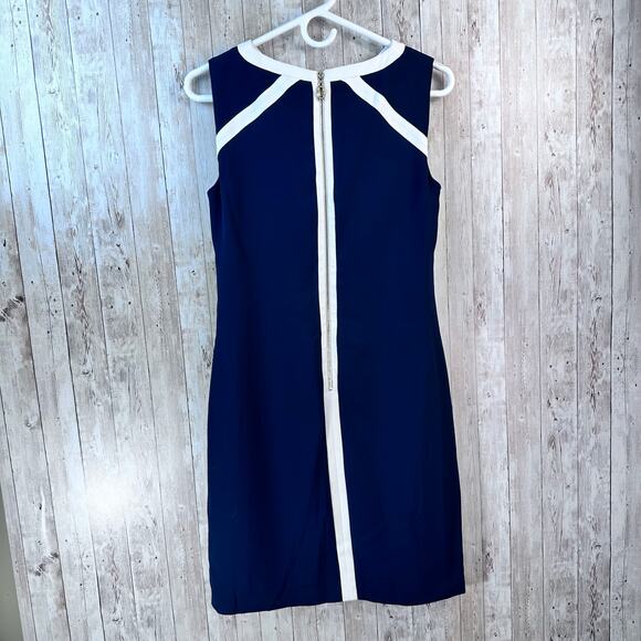 Ivanka Trump Sheath Dress Womens 2 Navy White Gold Sleeveless Studded Career - Picture 2 of 10